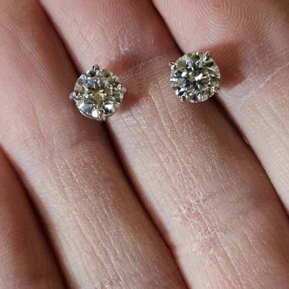 Genuine Moissanite Earrings in 18k Gold over Sterling Silver ✨️ - Picture 2 of 7